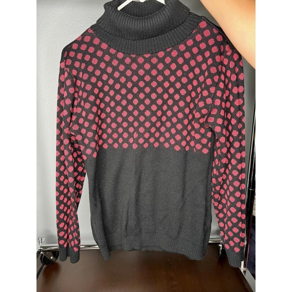 Knit‎ Turtleneck Sweater Black Pink Polka Dots